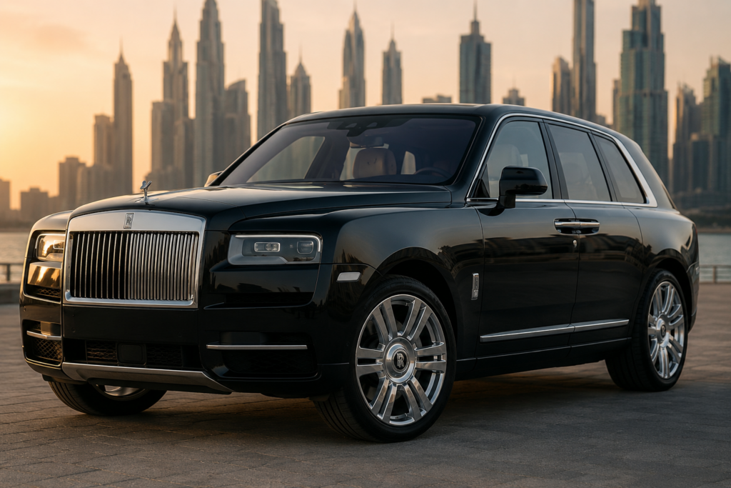Black Rolls-Royce Cullinan luxury SUV parked outdoors in Dubai, representing professional AC repair and maintenance services in Al Quoz.